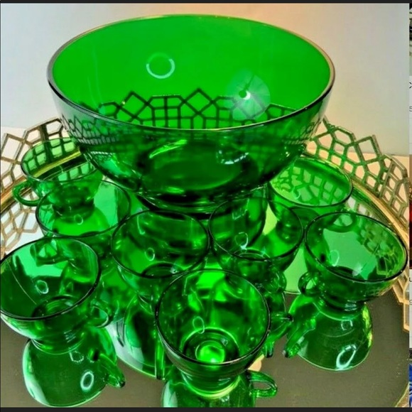 Anchor Hocking Dining Punch Bowl Green Anchor Hocking Set 4 Pc